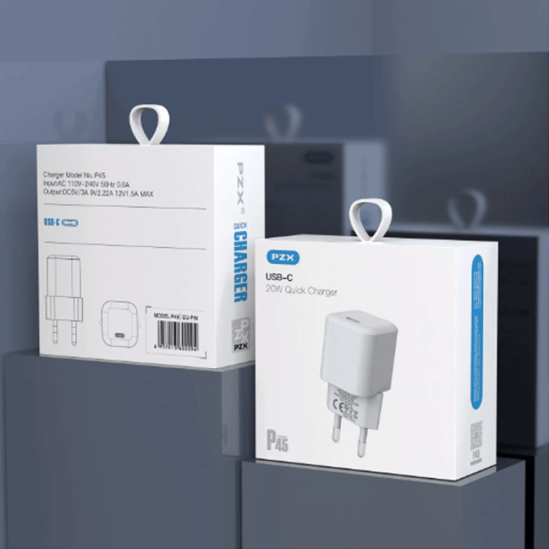 PZX P45 PD Fast Charging Φορτιστής SmartPhone με 1 Θύρα Type-C & Καλώδιο Type-C σε Type-C 20W - Χρώμα: Λευκό