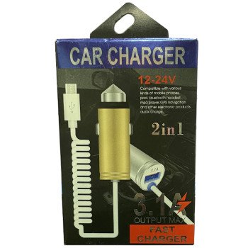 Φορτιστής Αυτοκινήτου Μαύρος με 1x USB Fast Charging 3.1A & Ενσωματωμένο Καλώδιο Micro USB 1m - Χρώμα: Άσπρο