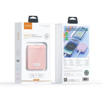 VIDVIE PB799 Power Bank 15W Ασύρματης Φόρτισης με PD 20W Θύρα USB-C 5000mAh - Χρώμα: Ροζ