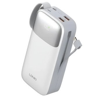 LDNIO PQ30 PD 20W PowerΒank Γρήγορης Φόρτισης με 1 Εισόδους & 4 Εξόδους με USB-C/Lightning Καλώδια 30000mAh - Χρώμα: Λευκό