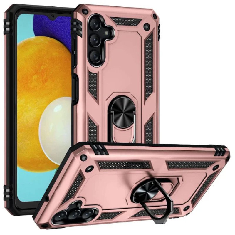 Σκληρή Θήκη Πλάτης Armor με Βάση Στήριξης για Samsung Galaxy A14 - Χρώμα: Ρόζ Χρυσό