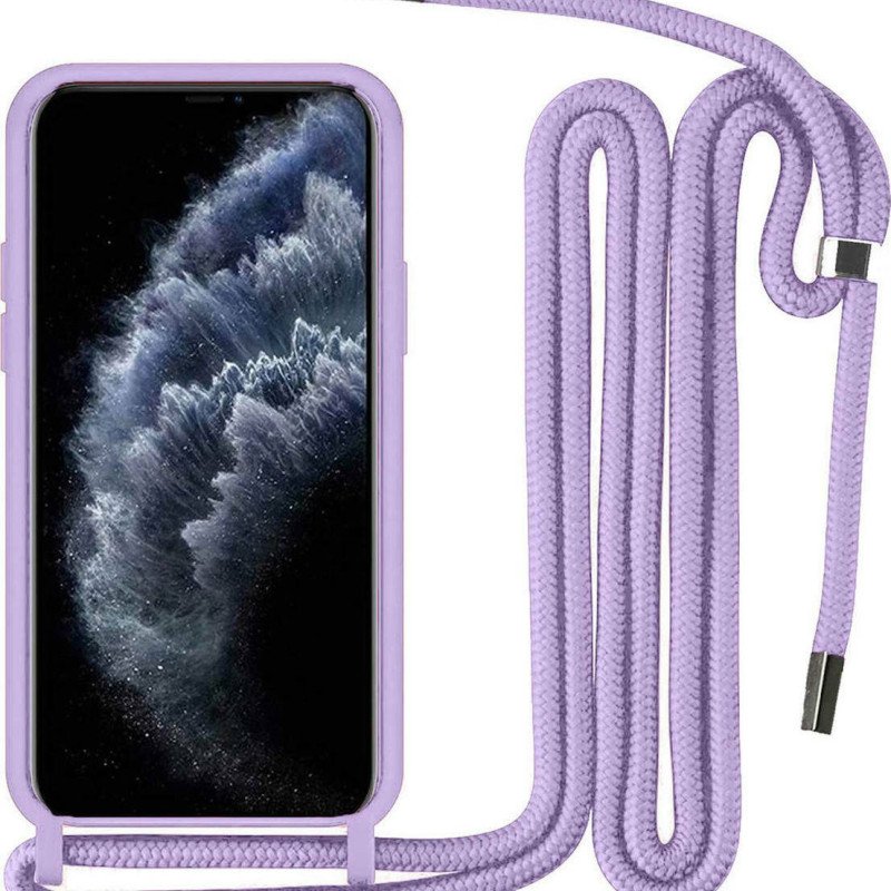 Θήκη Πλάτης Σιλικόνης με Λουράκι για Apple iPhone 12 - Χρώμα: Λιλά