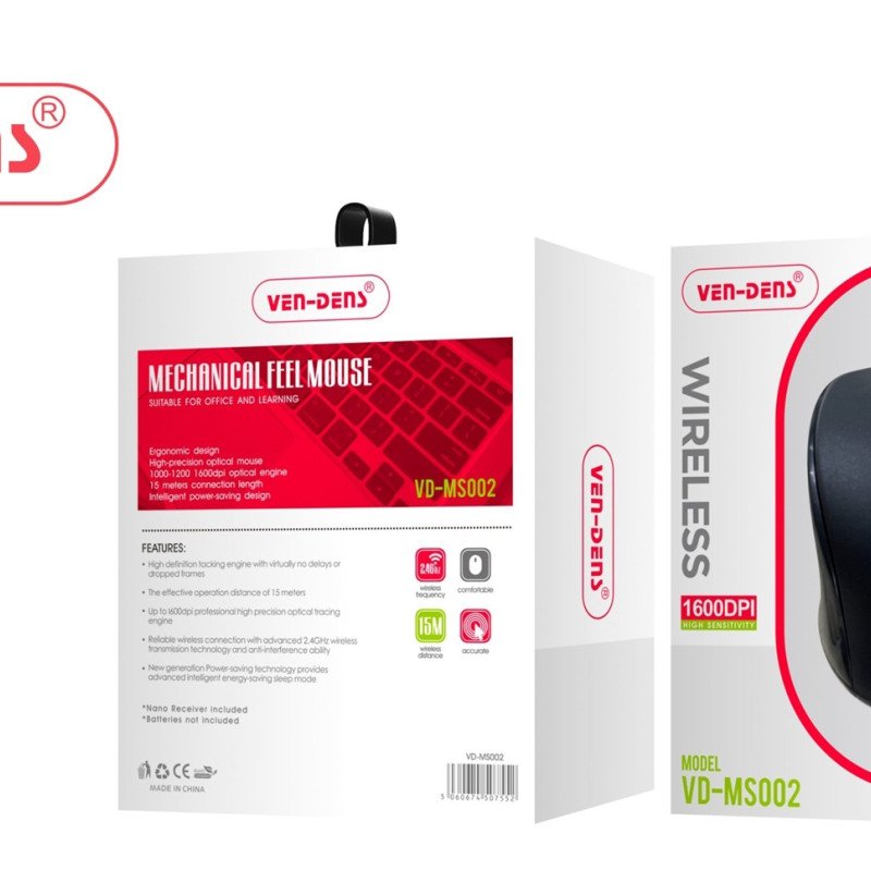 VEN-DENS VD-MS002 Ασύρματο Ποντίκι με USB Δέκτη 2.4GHz 1600dpi με Απόσταση Λειτουργίας έως 15 Μέτρα - Χρώμα: Μαύρο VEN-DENS VD-MS002 Ασύρματο Ποντίκι με USB Δέκτη 2.4GHz 1600dpi με Απόσταση Λειτουργίας έως 15 Μέτρα - Χρώμα: Μαύρο