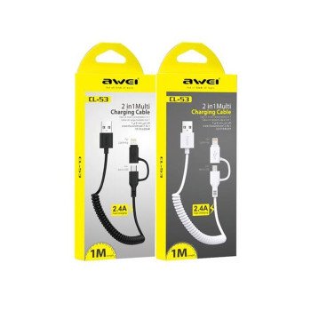 Καλώδιο Φόρτισης Awei CL-53 1m Micro USB/Lightning Fast Multi Charging Cable - Χρώμα: Λευκό Καλώδιο Φόρτισης Awei CL-53 1m Micro USB/Lightning Fast Multi Charging Cable - Χρώμα: Λευκό
