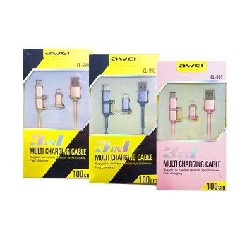 Καλώδιο Φόρτισης Awei CL-990 1m Micro USB/USB Type-C/Lightning Fast Charging Cable - Χρώμα: Χρυσό Ροζ Καλώδιο Φόρτισης Awei CL-990 1m Micro USB/USB Type-C/Lightning Fast Charging Cable - Χρώμα: Χρυσό Ροζ
