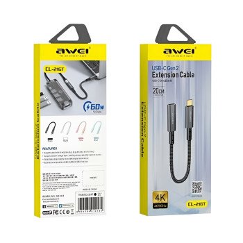Awei CL-216T Μετατροπέας USB-C Male σε USB-C Female Extension Cable 20cm - Χρώμα: Λευκό Awei CL-216T Μετατροπέας USB-C Male σε USB-C Female Extension Cable 20cm - Χρώμα: Λευκό