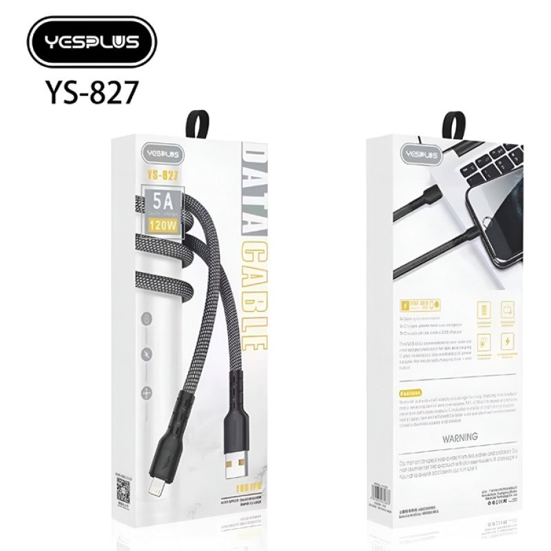 YESPLUS YS-826 Καλώδιο Φόρτισης & Μεταφοράς Δεδομένων 5A USB-A σε Type-C PD 120W 1m - Χρώμα: Γκρι