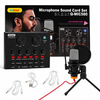 Andowl Q-MIC580 Εξωτερική Επαγγελματική Κάρτα Ήχου με Συνδεσιμότητα 3.5mm / USB Microphone Soundcard Set - Χρώμα: Μαύρο Andowl Q-MIC580 Εξωτερική Επαγγελματική Κάρτα Ήχου με Συνδεσιμότητα 3.5mm / USB Microphone Soundcard Set - Χρώμα: Μαύρο