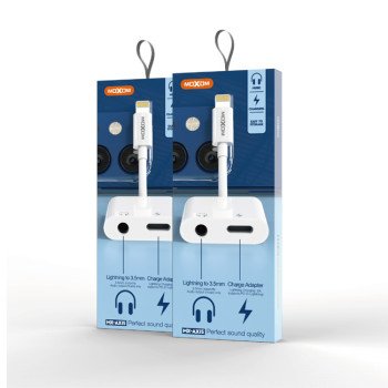 Moxom MX-AX15 Αντάπτορας Lightning Male σε 3.5mm Audio Jack και Θύρα Lightning - Χρώμα: Λευκό Moxom MX-AX15 Αντάπτορας Lightning Male σε 3.5mm Audio Jack και Θύρα Lightning - Χρώμα: Λευκό